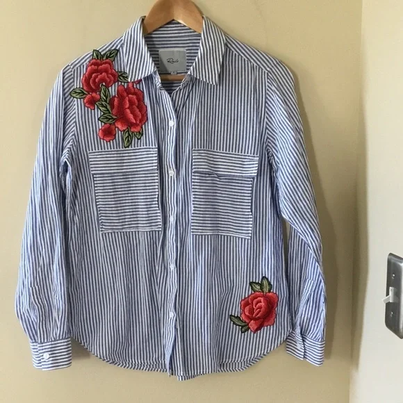 Rails Frances Baker Stripe Floral Embroidered Button Down Shirt - Picture 4 of 11